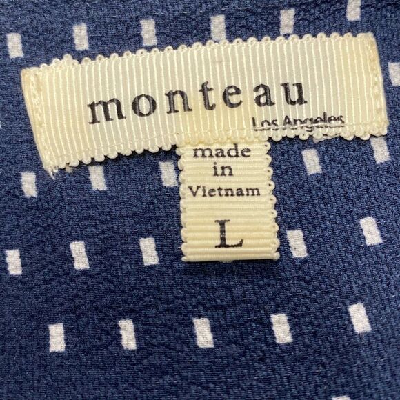 Monteau Navy & White Flutter Sleeve Dress Size Large - Picture 5 of 6